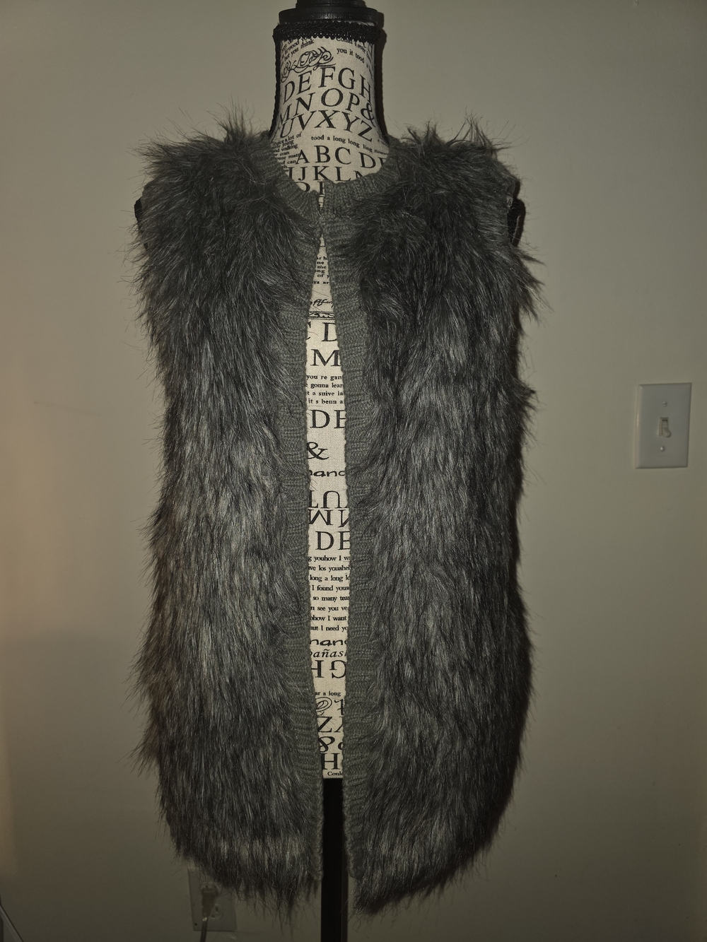 Gray Faux Fur Longline Sweater Vest